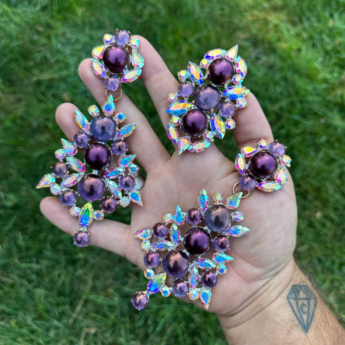 Purple Elephant - Ready to Ship earrings and ring set