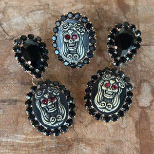 Siam Eyed skull cameo - Ready to Ship earrings and ring set
