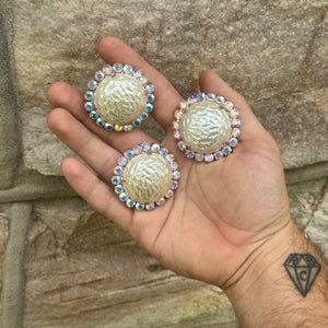 Round Pearl Cab w/ AB - large buttons Ready to ship earrings and ring set