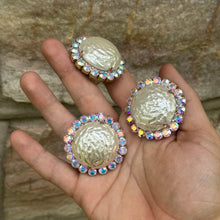 Round Pearl Cab w/ AB - large buttons Ready to ship earrings and ring set