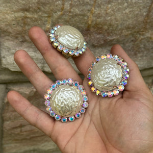 Round Pearl Cab w/ AB - large buttons Ready to ship earrings and ring set