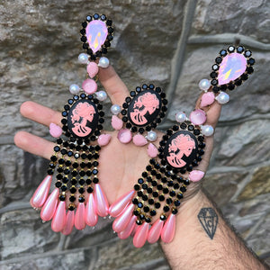 Rose Skull waterfalls - Ready to Ship earrings and ring set