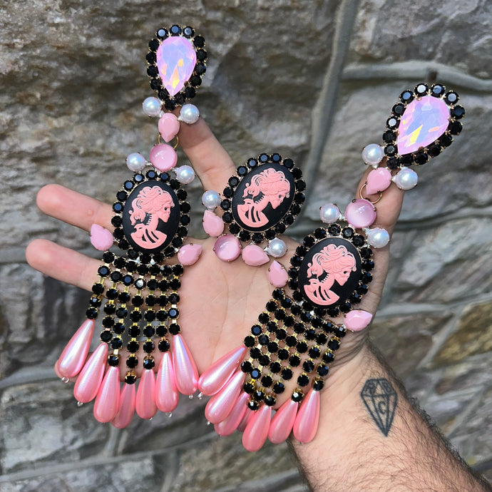 Rose Skull waterfalls - Ready to Ship earrings and ring set