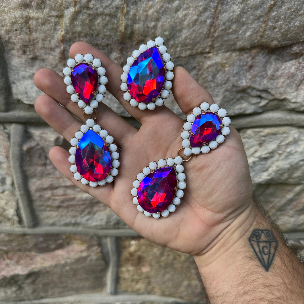 Siam AB / Chalk  - Ready to Ship earrings and ring set