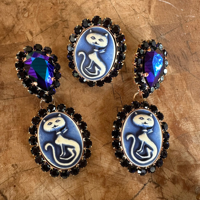 Oil Slicked Kitty Girl - Ready to Ship earrings and ring set