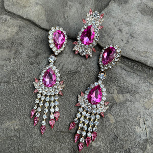 Rose and Crystal waterfalls - Ready to Ship earrings and ring set